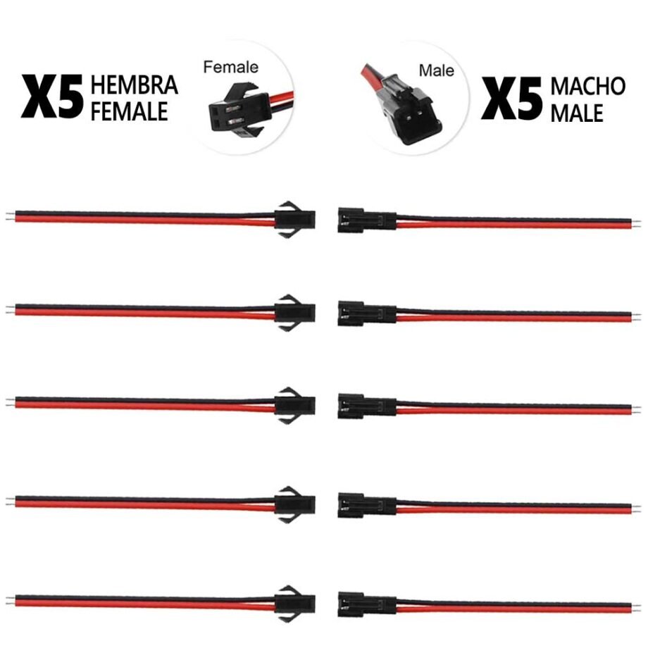 Conector Sm 2 Pines Con Cable 22 Awg – 5M/5H (Pack 10 Unidades) | Mejor Agarre Y Comodidad