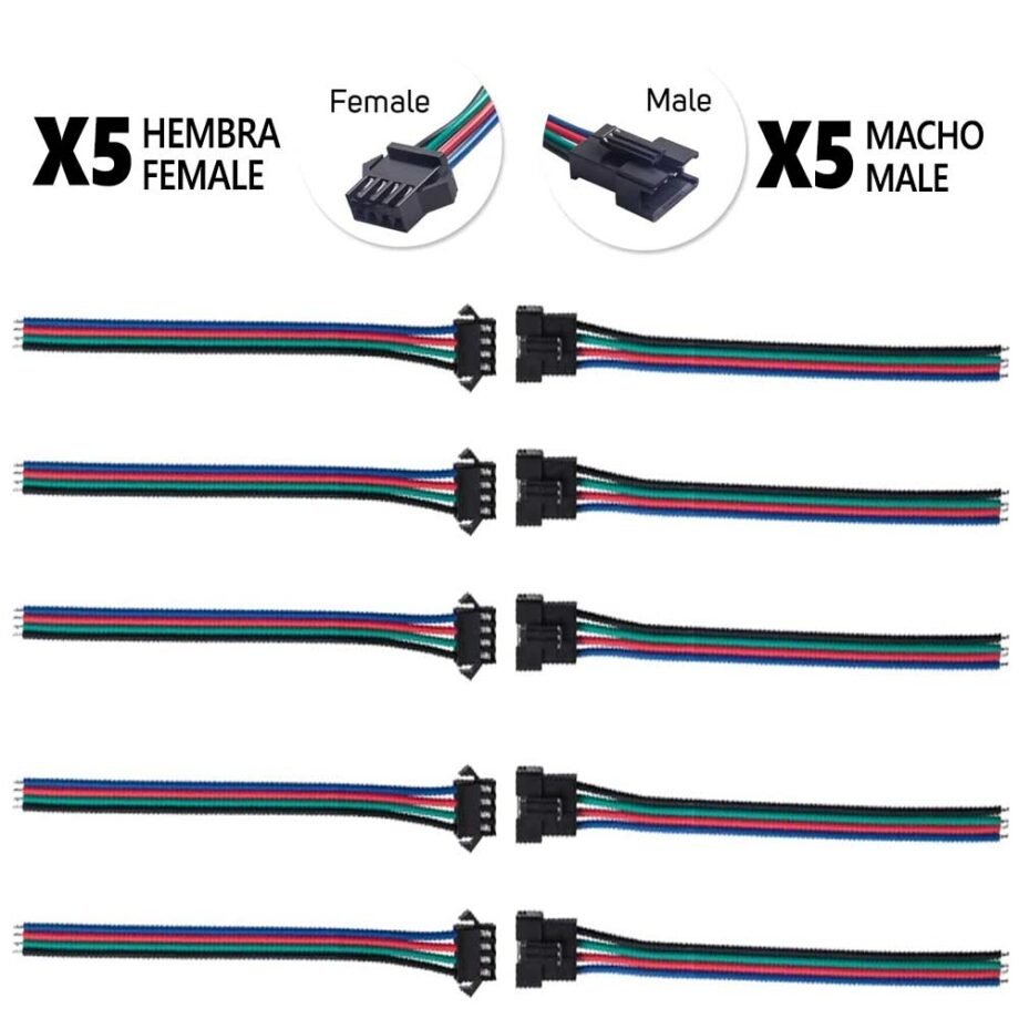 Conector Sm 4 Pines Con Cable 22 Awg – 5M/5H (Pack 10 Unidades) | Mejor Agarre Y Comodidad