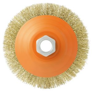 Escobilla de rueda 5″ dorado ondulado rosca (m14)