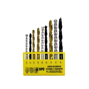Juego de brocas madera, concreto y metal 9 pzas (5-8mm)