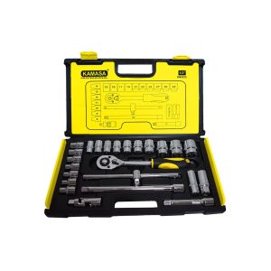 Juego de dados + llave ratchet 1/2″dr (8-32mmx17pzas) + acc. (x7pzas)-CR-V 25 piezas ***