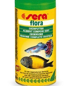 Alimento en copos para peces de acuario de agua dulce Sera Flora 100 ml.