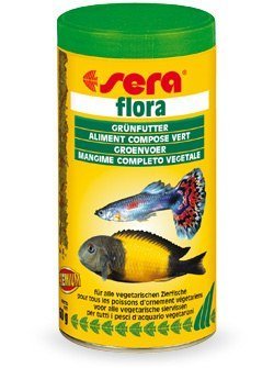 Alimento en copos para peces de acuario de agua dulce Sera Flora 100 ml.