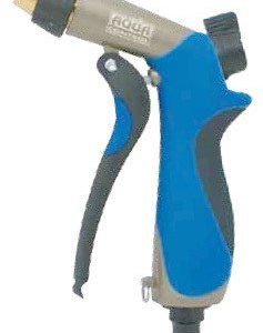 Pistola de riego en metal y caucho con jet regulable multifunción