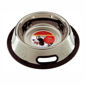 Comedero de acero inoxidable con base de goma antideslizante para perros 0,30 L